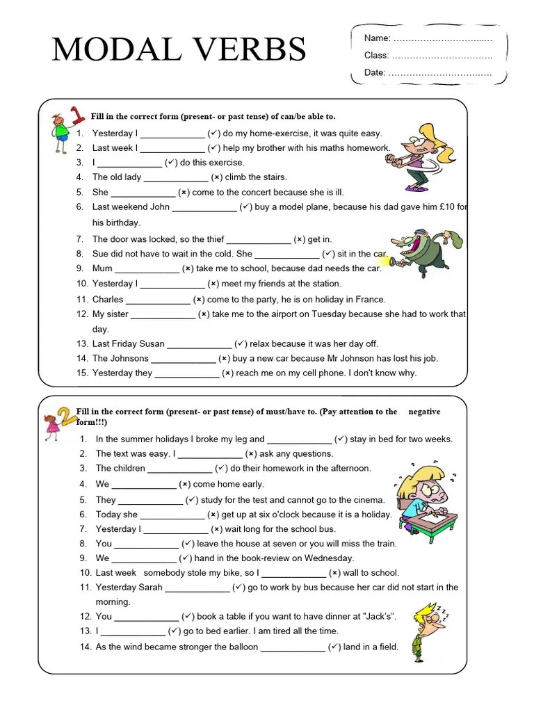 Modal Verbs Can May Must Grammar Drills - 124560 | PDF | Linguistics