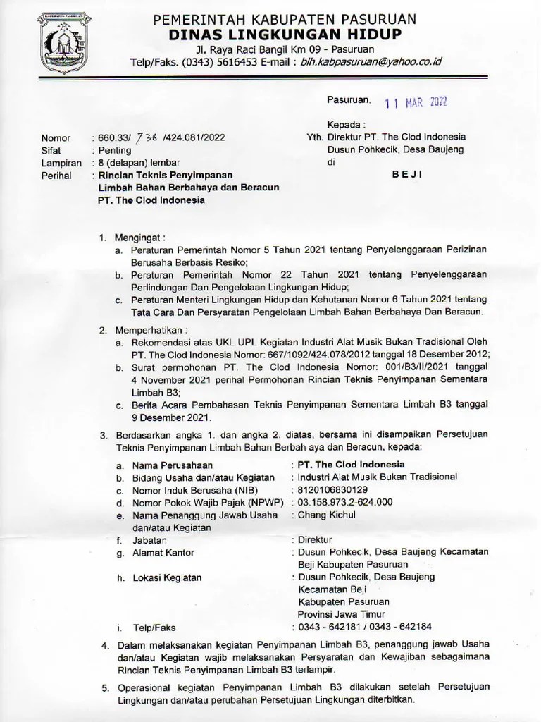 Rincian Teknis Penyimpanan Limbah B3 | PDF