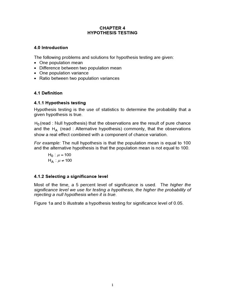 Chapter 4 Hypothesis Testing | PDF | Type I And Type Ii Errors | Statistical Hypothesis Testing
