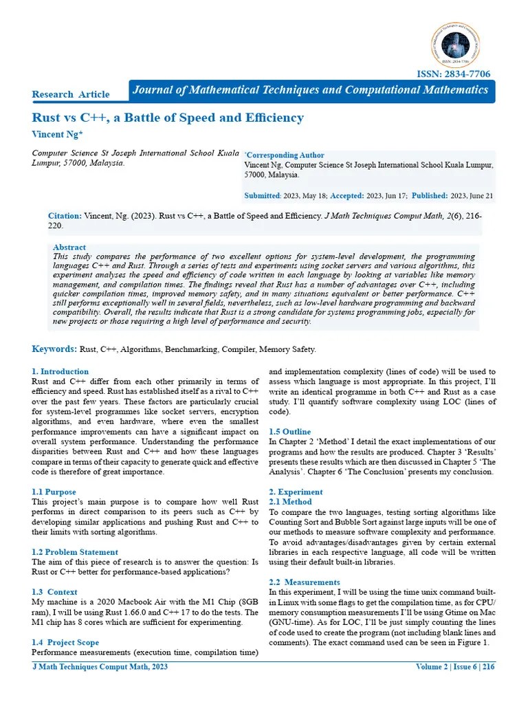 Rust Vs C A Battle Of Speed And Efficiency | PDF | C++ | Compiler