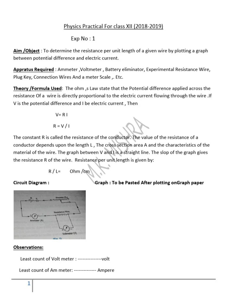 Physics Practical CL XII | PDF | Electric Current | Voltage