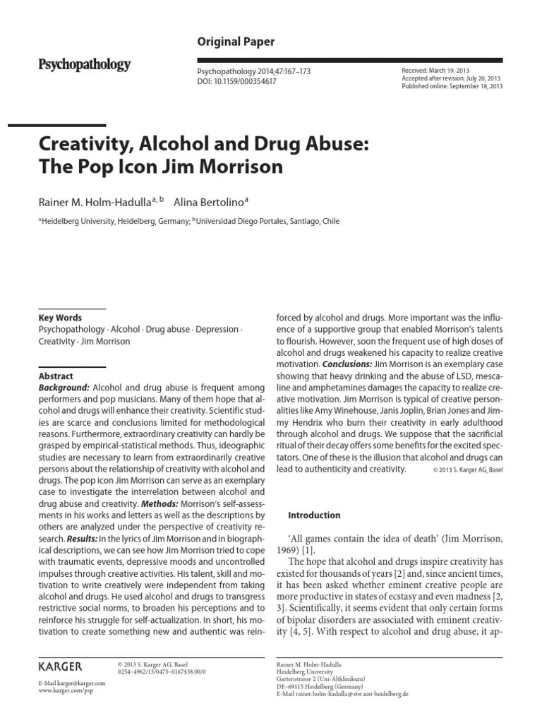 Creativity, Alcohol And Drug Abuse | PDF | Creativity | Substance Abuse
