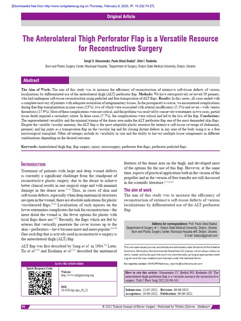 Turkish Journal Of Plastic Surgery ¦ Volume 30 ¦ Issue 4 ¦ October-December 2022 97 | PDF ...