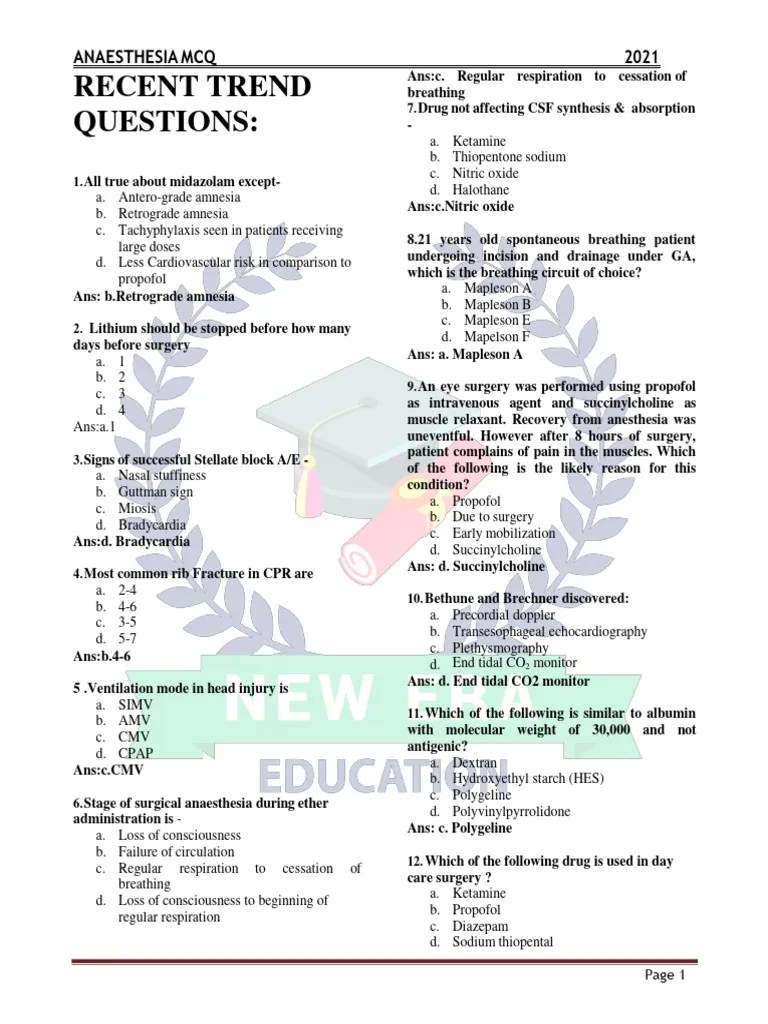 Anaesthesia MCQ 2021 | PDF | Anesthesia | Fentanyl