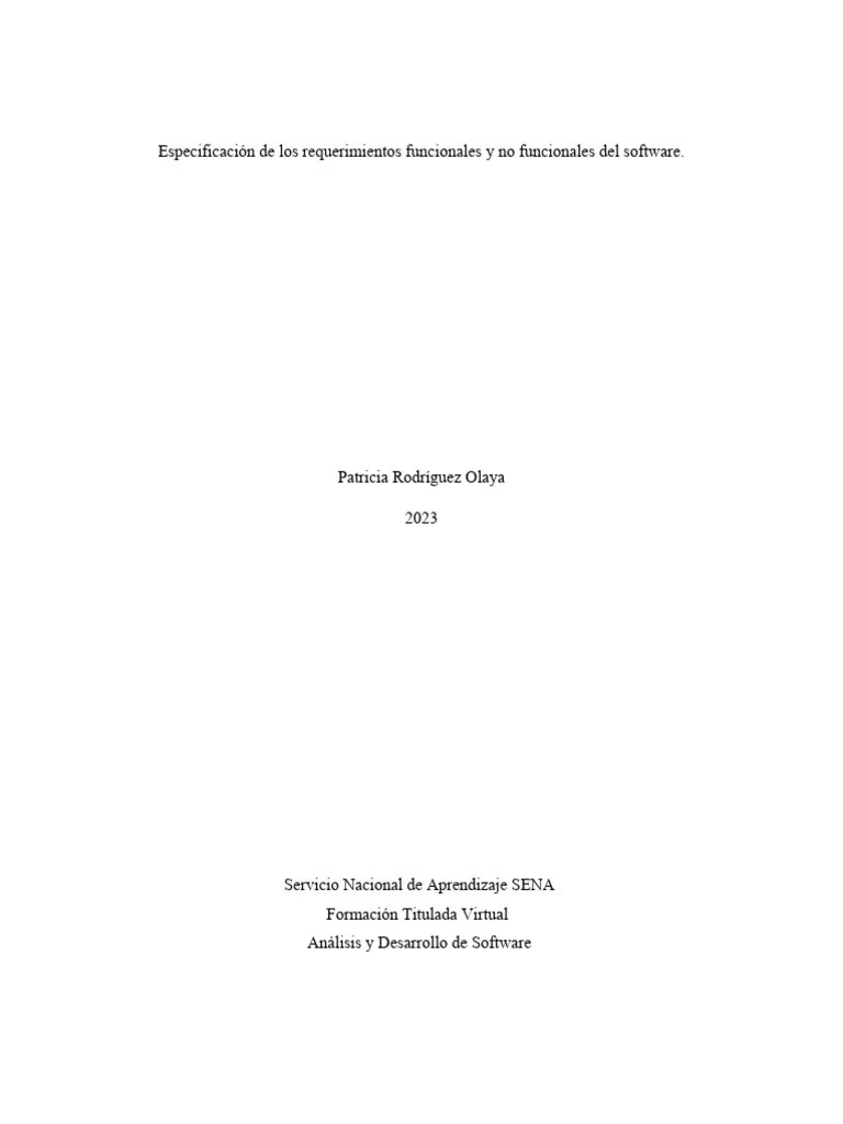 Especificación De Los Requerimientos Funcionales Y No Funcionales Del Software | PDF