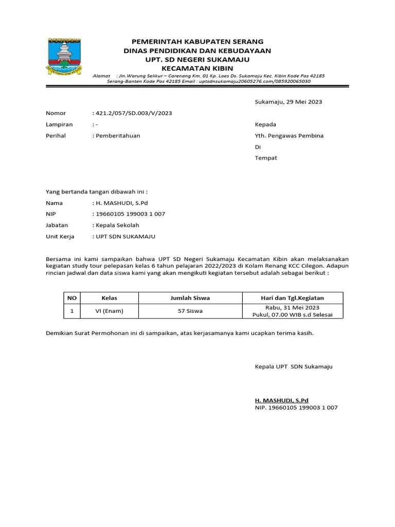 Surat Pemberitahuan Wisata | PDF
