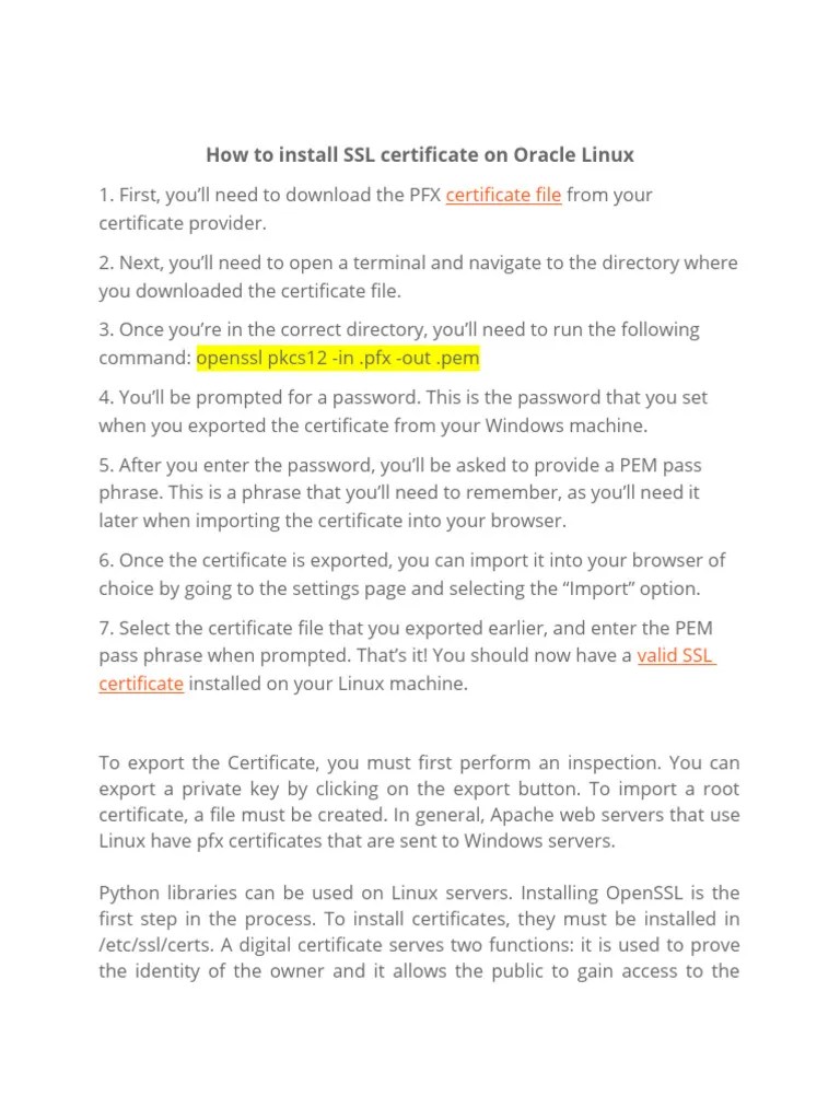 How To Install SSL Certificate On Oracle Linux | PDF | Public Key ...