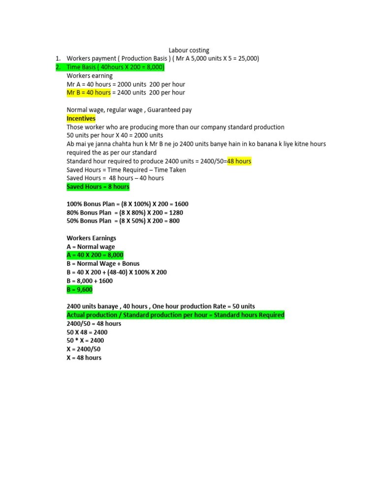 Labour Costing | PDF | Wage | Overtime