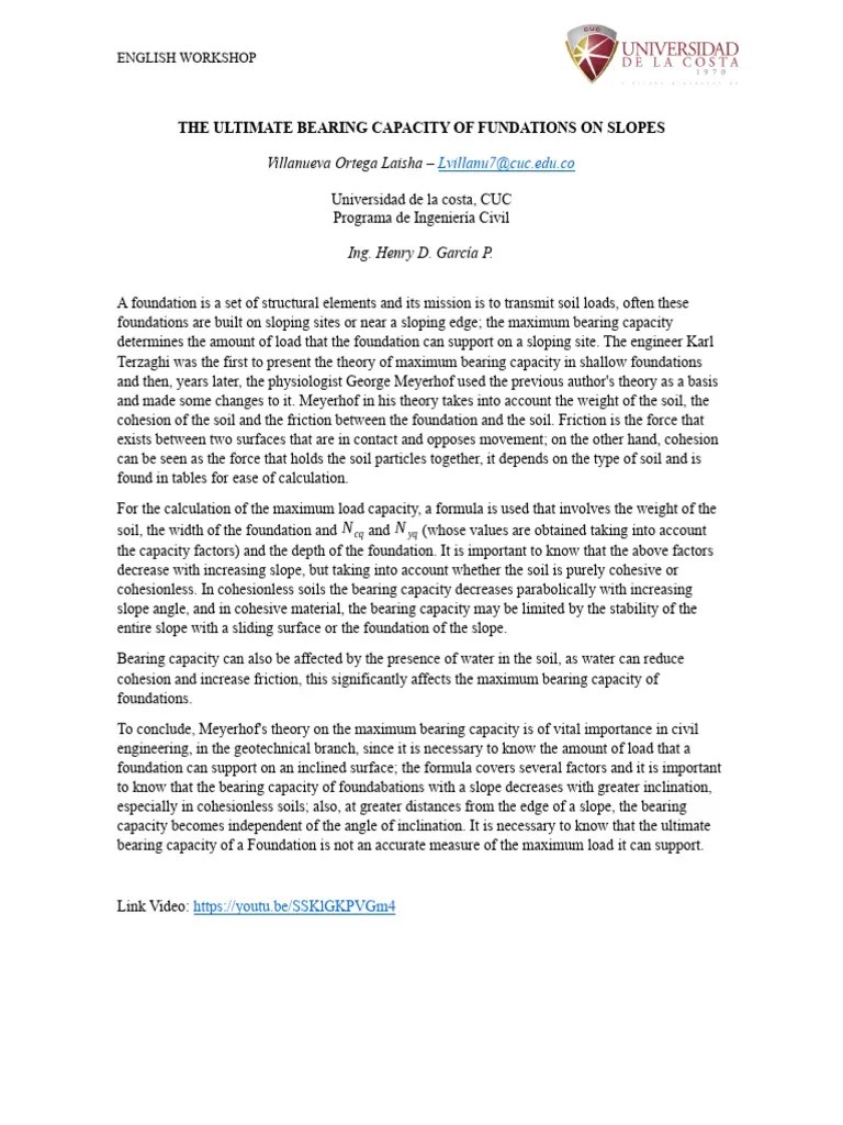 The Ultimate Bearing Capacity Of Fundations On Slopes | PDF | Applied ...