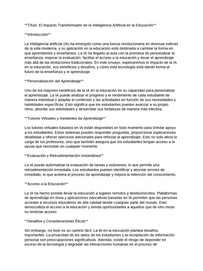 La Inteligencia Artificial En La Educación | PDF | Inteligencia ...