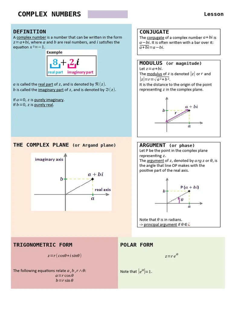 Complex Numbers Lesson | Download Free PDF | Complex Number | Elementary Geometry