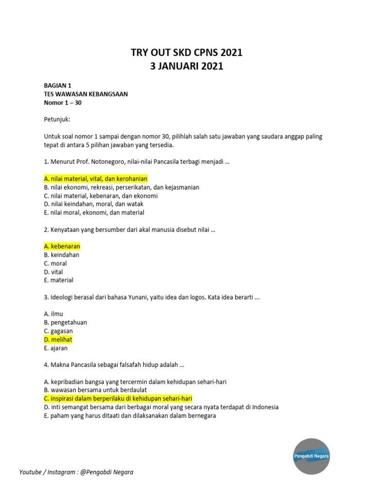 Soal & Jawaban Try Out SKD CPNS 2021 - 3 Jan 2020 | PDF