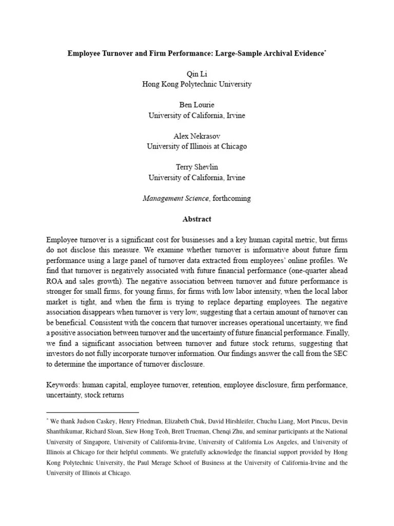 Employee Turnover And Firm Performance | PDF | Turnover (Employment ...