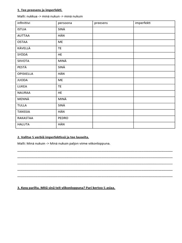 Imperfekti Harjoitus Pdf