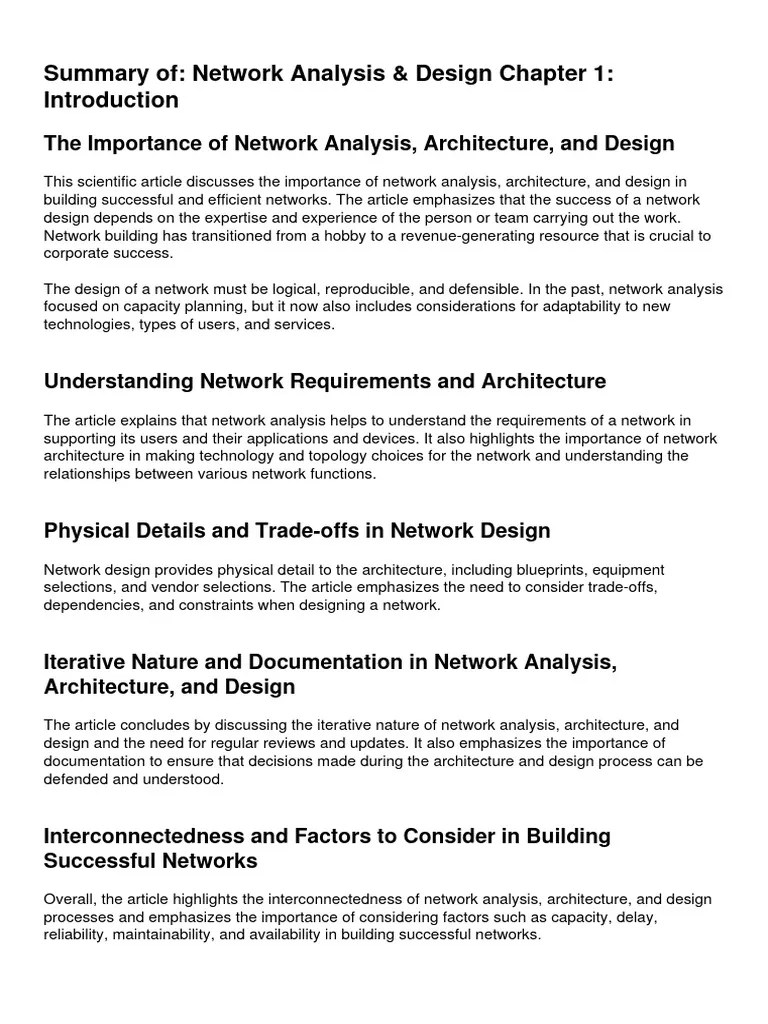 Summary Of Network Analysis & Design Chapter 1 - Introduction | PDF
