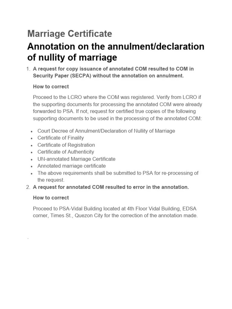 Marriage Certificate-Annotation On The Annulment-Declaration Of Nullity Of Marriage | PDF