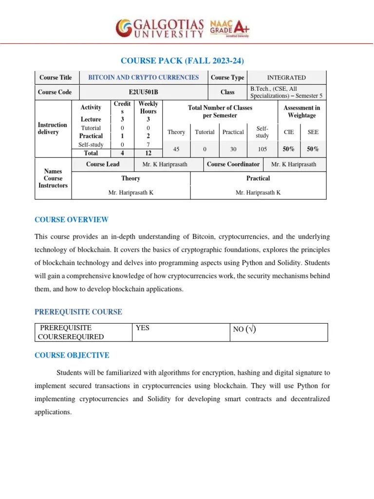 Bitcoin And Cryptocurrencies Course Pack | PDF