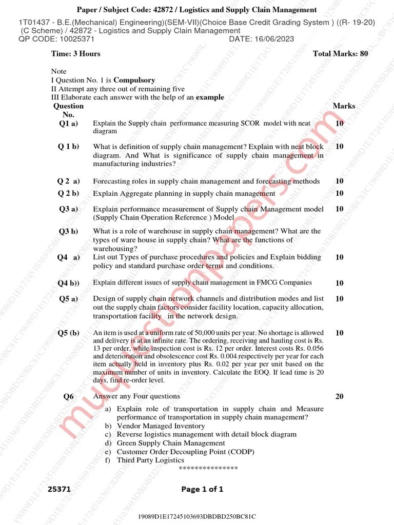 Be Mechanical Engineering Semester 7 2023 May Logistics And Supply ...