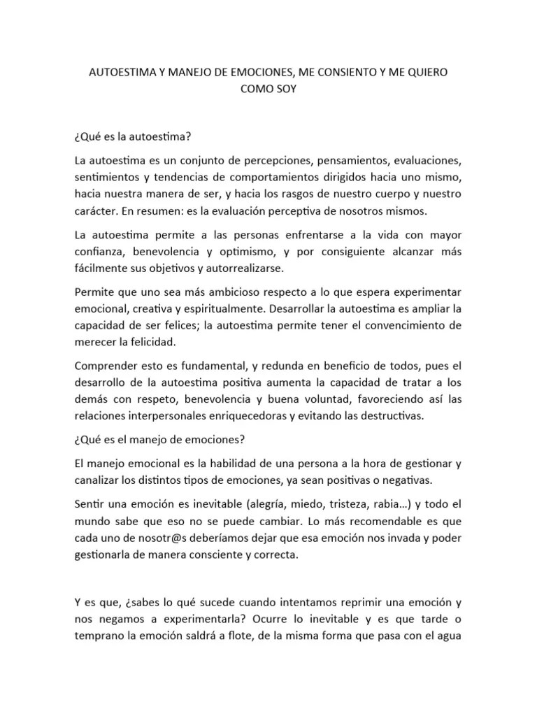 Autoestima Y Manejo De Emociones | PDF | Autoestima | Las Emociones