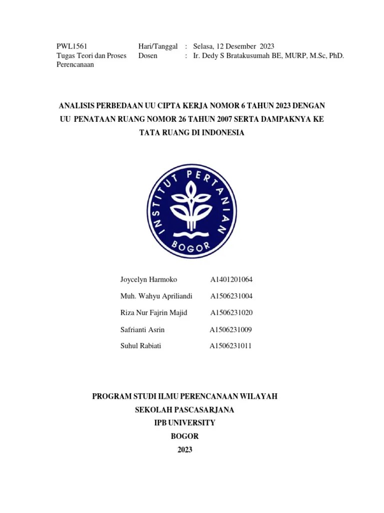 Analisis Perbedaan Uu Cipta Kerja Nomor 6 Tahun 2023 Dengan Uu Penataan Ruang Nomor 26 Tahun ...
