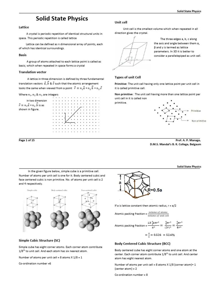 BSC Sem VI Physics Solid State Physics | PDF | Crystal Structure ...