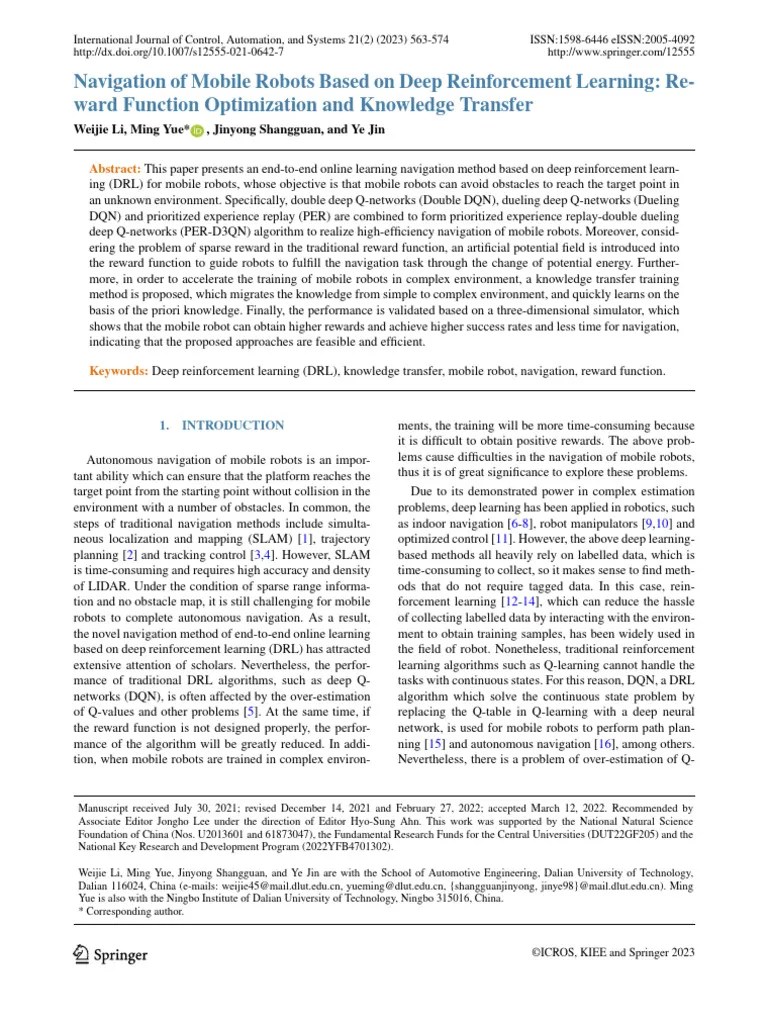 Navigation Of Mobile Robots Based On Deep Reinforcement Learning: Re ...