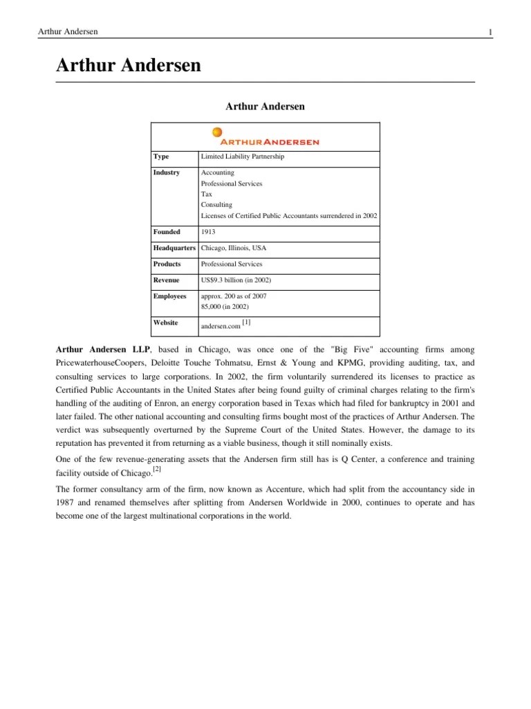 Arthur Andersen, LLP | Accenture | Companies | Free 30-day Trial | Scribd