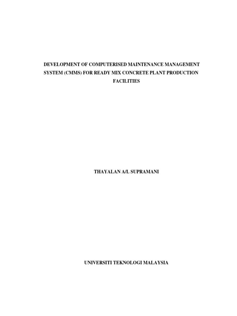 Development Of Computerised Maintenance Management System (CMMS) For ...