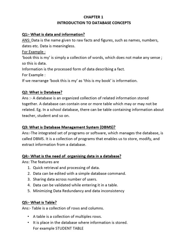 Ch1notes Introduction To Database Concepts | PDF