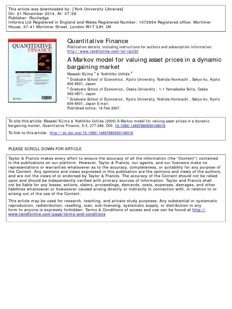 A Markov Model For Valuing Asset Prices In A Dynamic Bargaining Market ...