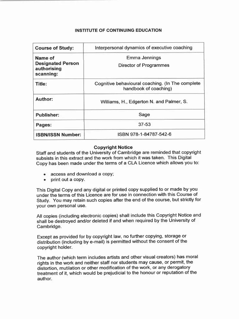 Cognitive Behavioural Coaching | PDF