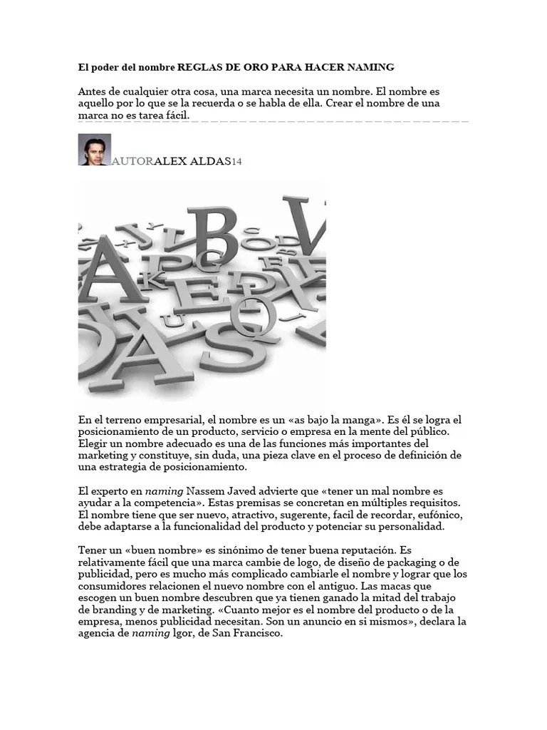 El Poder Del Nombre REGLAS DE ORO PARA HACER NAMING | PDF | Marca ...