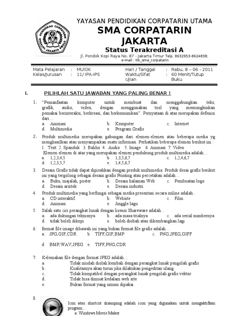 50 contoh soal kkpi pilihan ganda kunci . Soal Semester Ganjil 2010 2011 Kelas 11 Sma Mulok 2010 2011 Pdf