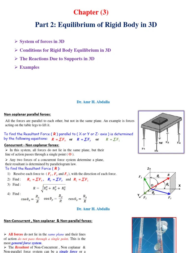 Chapter (3) Lec - (2) Equilibrium Of Rigid Body (3D) | PDF