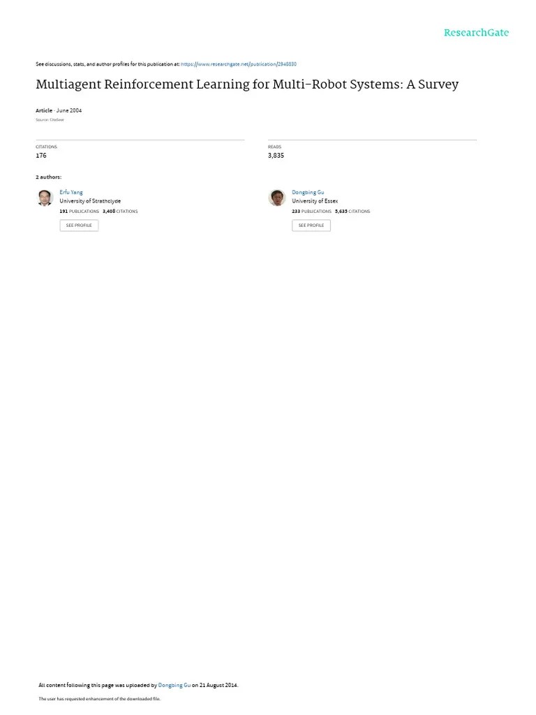 Multiagent Reinforcement Learning For Multi-Robot Systems A Survey ...