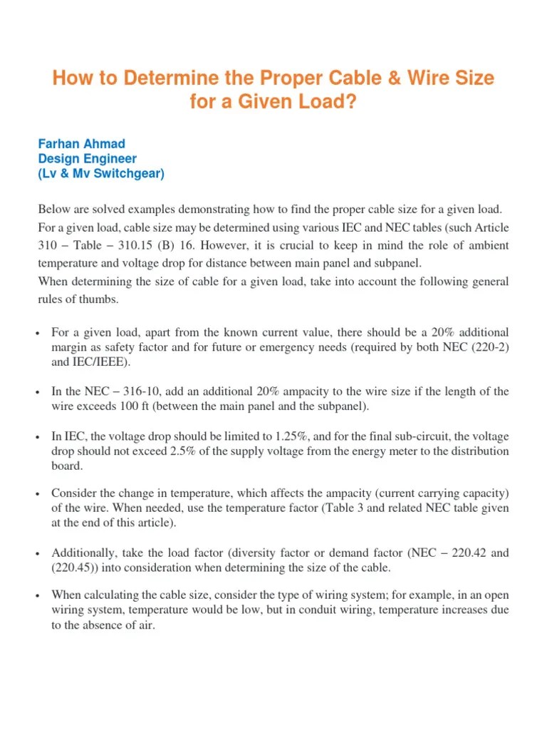 Proper Cable Sizing | PDF