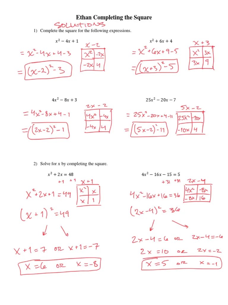 Completing The Square Solutions 7 | PDF