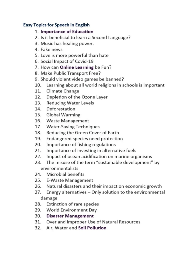 Easy Topics For Speech In English... | PDF | Climate Change | Sustainability