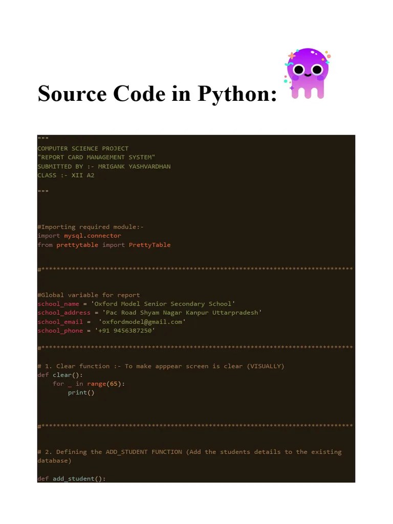 Source Code In Python | PDF | Menu (Computing) | Databases