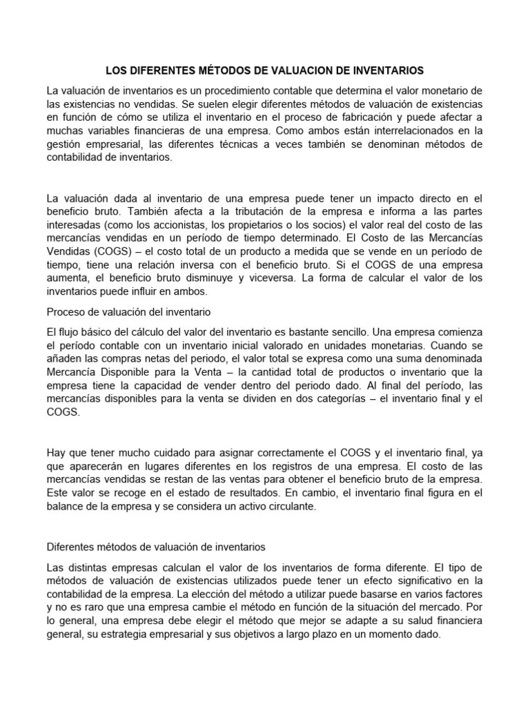 Los Diferentes Métodos De Valuacion De Inventarios | PDF | Inventario ...