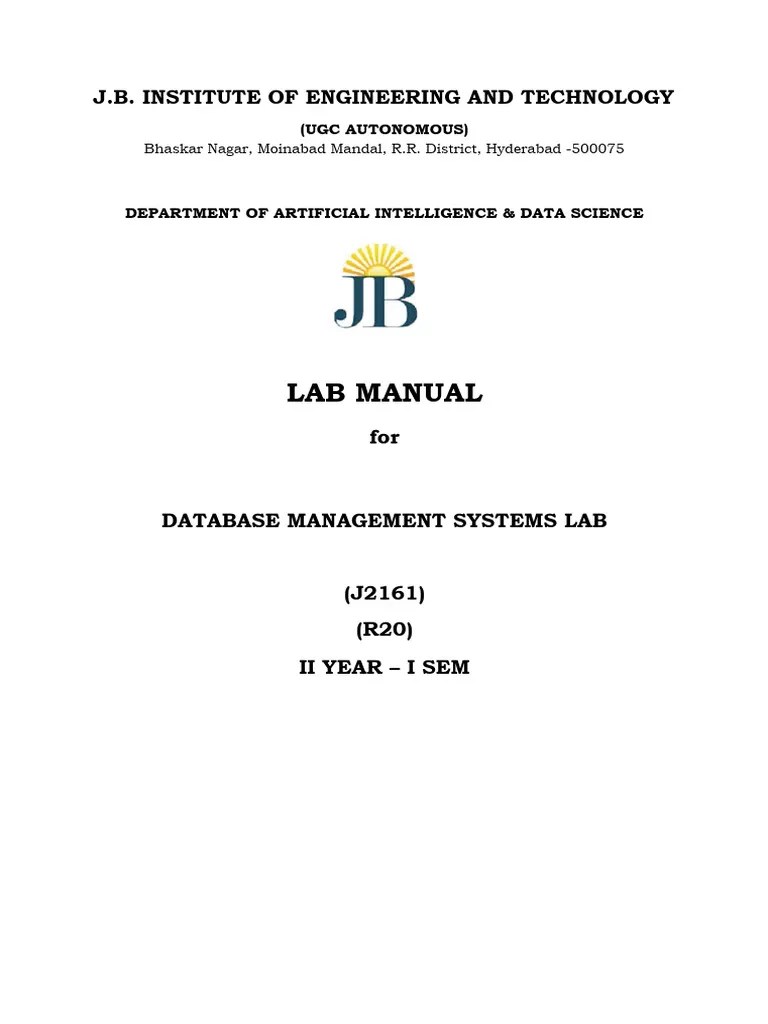 DBMS Lab Manual R20 | PDF | Databases | Sql