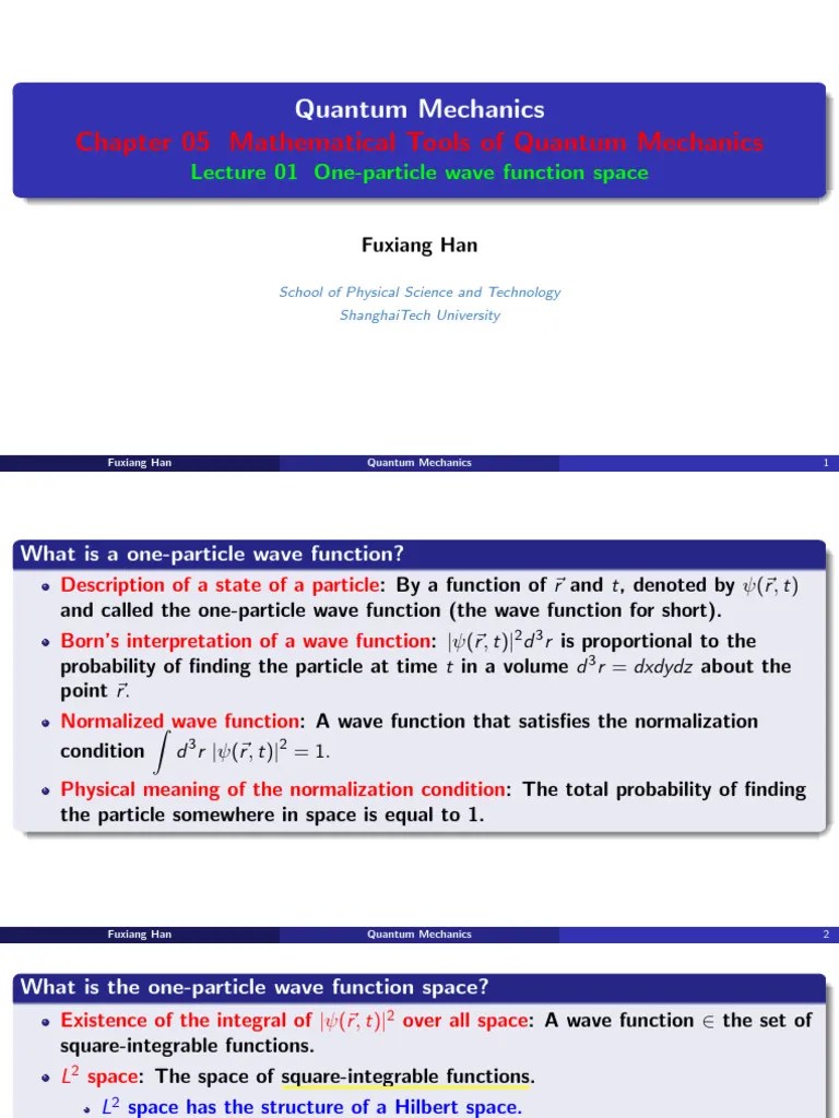 Ch05Lec01 - One Particle Wave Function Space | PDF | Wave Function ...