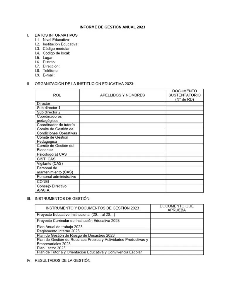 Anexo 1 - INFORME DE GESTIÓN ANUAL 2023 | PDF | Plan De Estudios ...