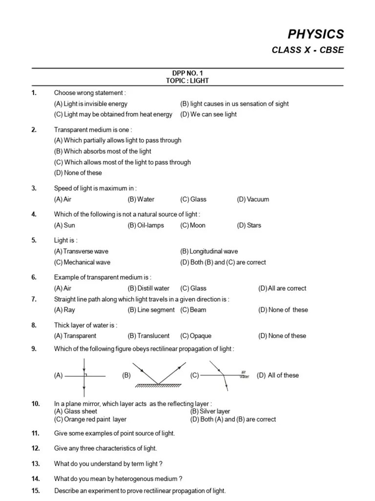 Physics DPP X | Download Free PDF | Mirror | Electric Charge