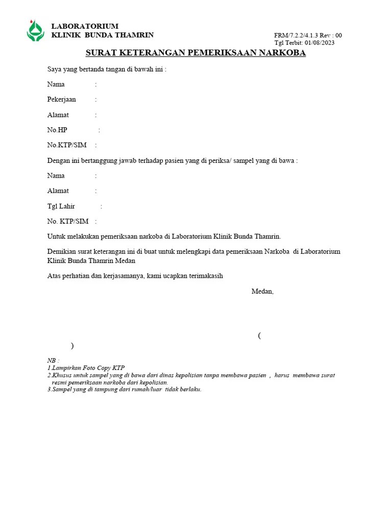 Surat Keterangan Narkoba | PDF