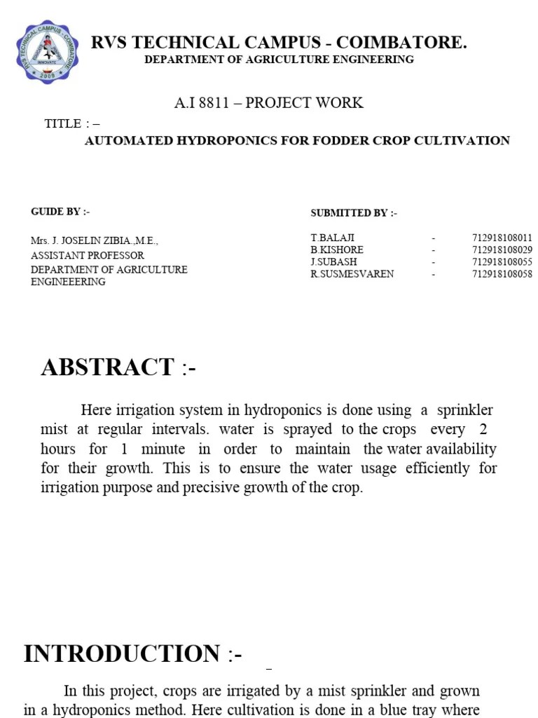 Automated Hydroponics For Fodder Crop Cultivation | PDF | Hydroponics ...