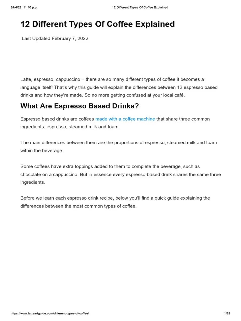 12 Different Types Of Coffee Explained | PDF