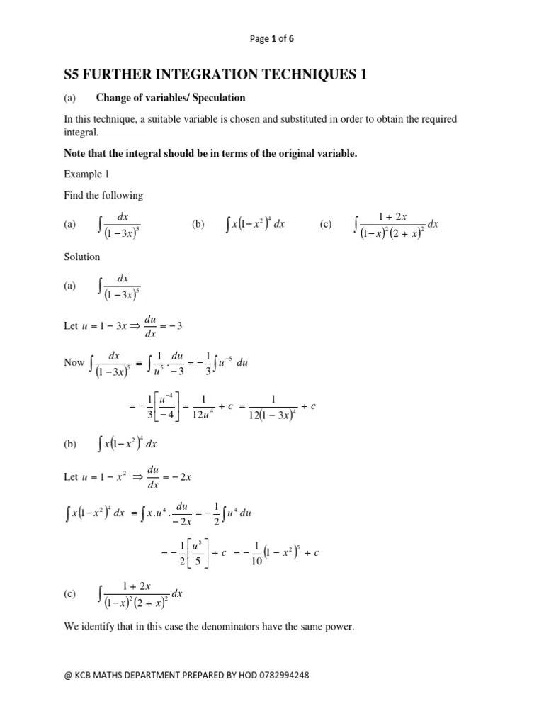 S5 Further Calculus 4 Integration 1-2 | PDF | Integral | Algebra