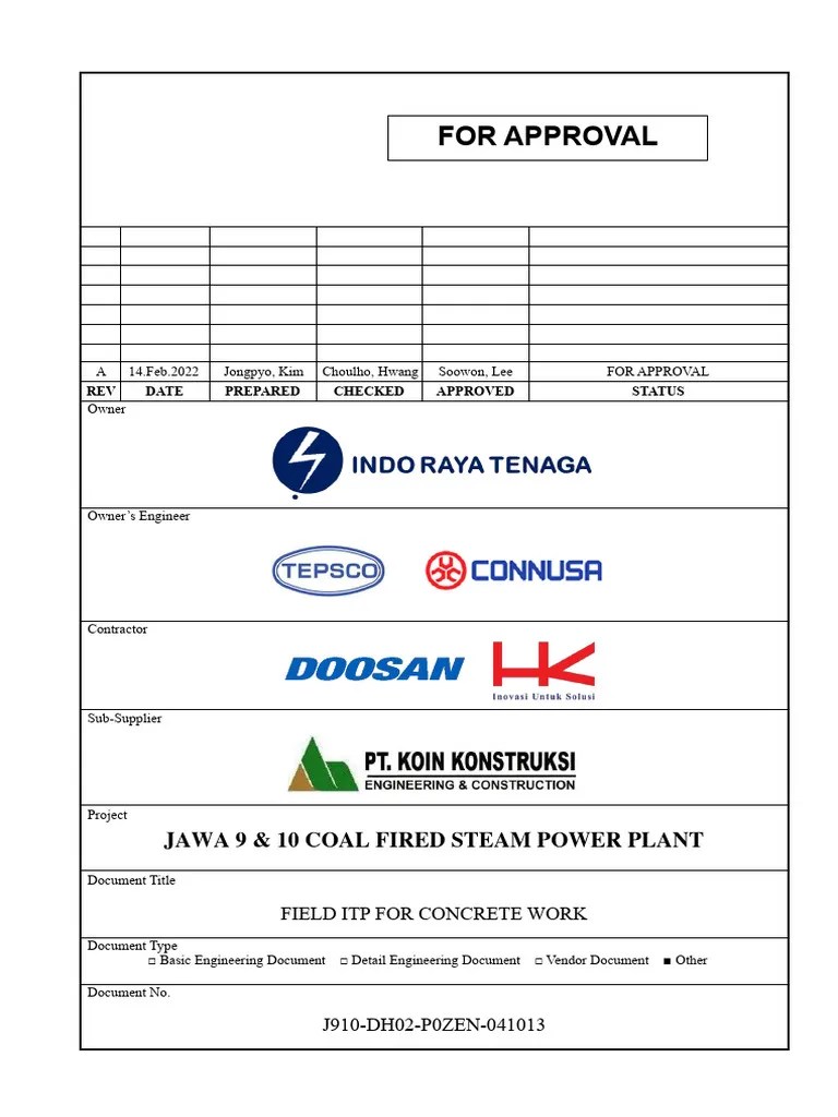 Field ITP For Concrete Work | PDF | Concrete | Specification (Technical ...
