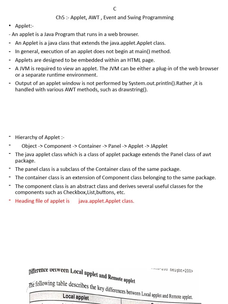 Ch5 Applet, AWT, Event And Swing Programming | PDF | Java (Programming ...